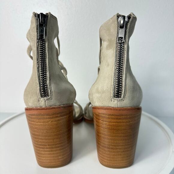 St. Sana Heels Joe Sandals Strappy Suede Leather Block Heel Open Toe Taupe 9 - Picture 6 of 12